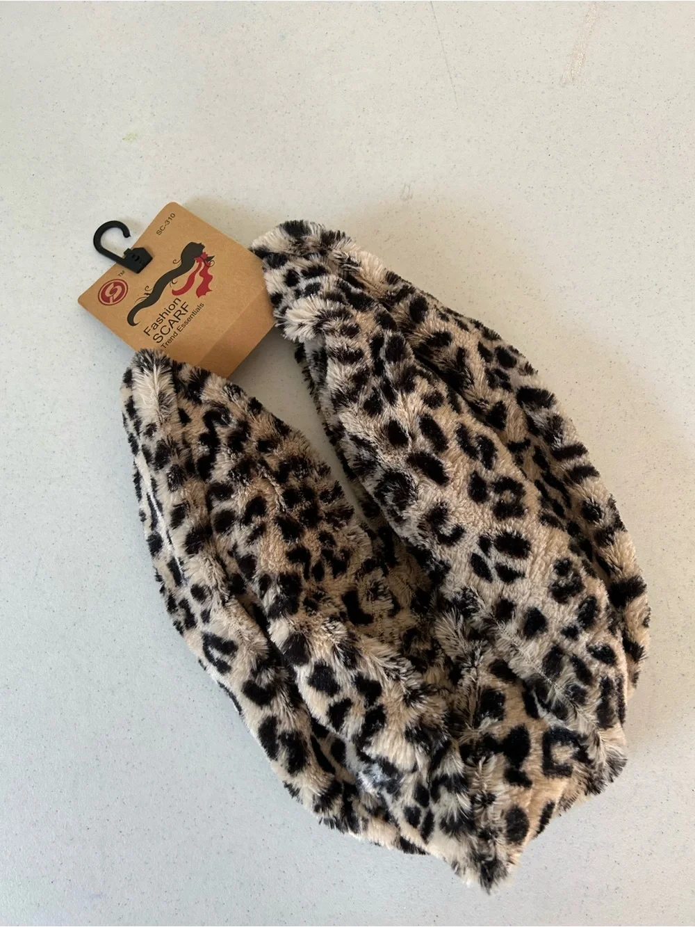 Essentials Faux Fur Leopard Infinity Scarf - Black & Cream